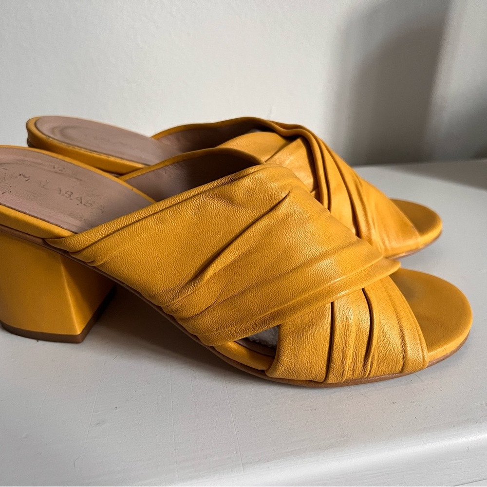 Mustard Yellow Suede Block Heel Mules